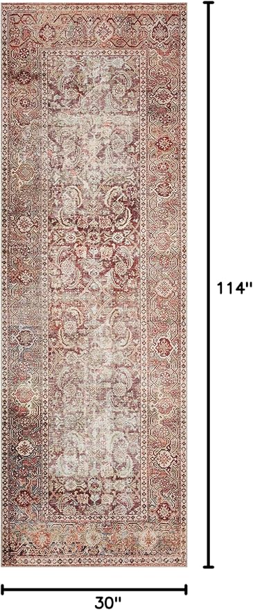 Loloi Layla Collection LAY-11 Cinnamon/Sage 2'-6" x 9'-6" .13" Thick Runner Rug, Soft, Durable, Vintage Inspired, Distressed, Low Pile, Non-Shedding, Easy Clean, Printed, Living Room Rug-Ruum Studio Home