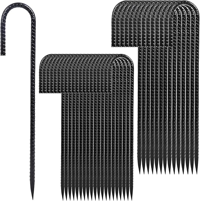 Rebar Stakes 12 inches 34-Pack Ground Stakes Heavy Duty J Hook Tent Stakes for Outdoor Decorations and Inflatables, Metal Yard Stakes for Fencing and Gardening, Gazebo and Swing Set Anchors-Ruum Studio Home