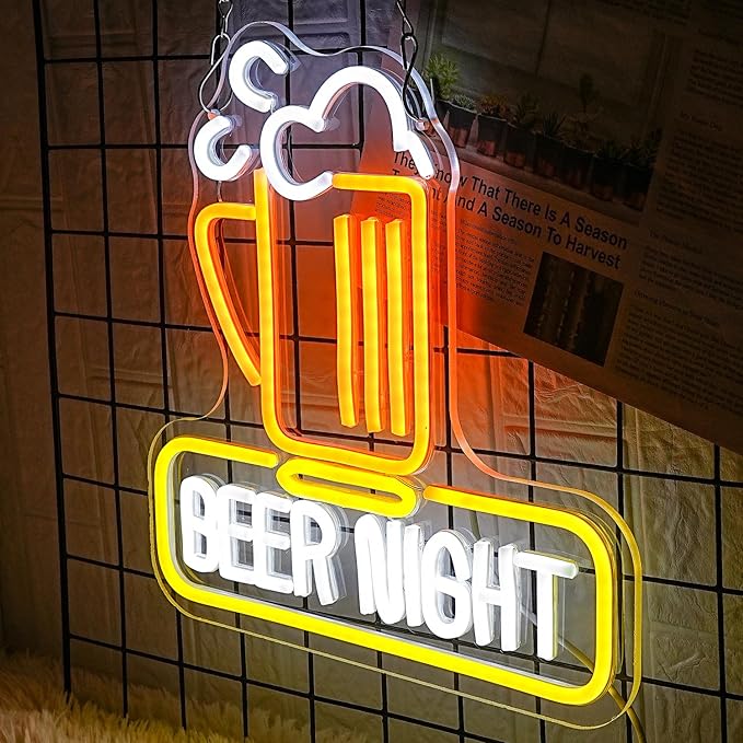 Beer Night Neon Sign for Man Cave Bar Decor Yellow White Beer Neon Light Bar Neon Sign Wall Art for Bedroom Beer Pub Man Cave Restaurant Party Decor-Ruum Studio Home