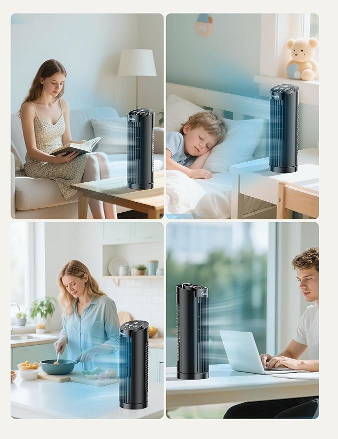 Grelife 13'' Tower Fan for Bedroom, 26dB Quiet Floor Fan with Remote, 3 Mode, 1-8H Timer, 90° Oscillating Fans for Indoors with 27ft/s Velocity, Portable Desk Table Fan for Room, Home, Office,Black-Ruum Studio Home