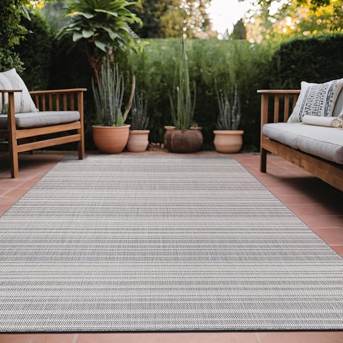 Stripe Outdoor Rug 9x12 Washable Outside Carpet for Indoor Patio Porch Waterproof Easy Cleaning Non Shedding Area Rugs Gray 9 x 12-Ruum Studio Home