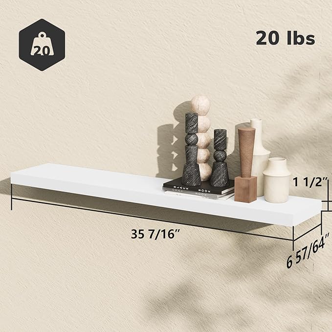 BAMEOS Floating Shelves, 35 in W x 7in D White Wall Mounted Wooden Shelves with Invisible Brackets Set of 2, Hanging Wall Shelves Decoration for Bedroom and Kitchen-Ruum Studio Home