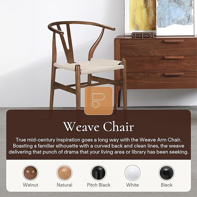 POLY & BARK Weave Dining Chair – Mid-Century Modern Wishbone Dining Chair with Arms, Solid Wood Frame, Indoor Use – Walnut – Single - Ideal for Dining Room, Kitchen or Stylish Accent Setting-Ruum Studio Home
