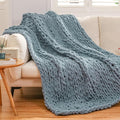 WESHIONGOO Chunky Knit Blanket Throw 50"×60" Knitted Throw Blankets for Couch Bed Fluffy Soft Blanket with Jumbo Chenille Yarn Thick 100% Handmade(Dusty Blue)-Ruum Studio Home