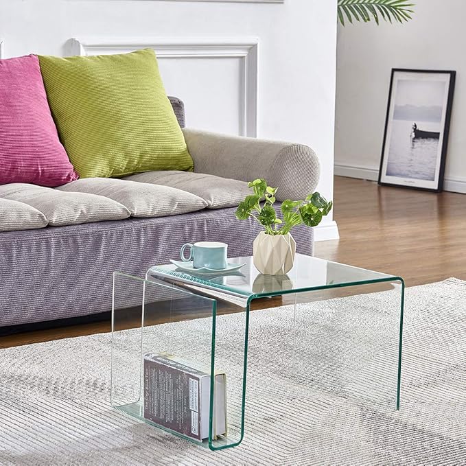 Glass Nightstand,Side Table,S-Shaped End Table for Living Room,Bedside Table for Bedroom (Clear)-Ruum Studio Home
