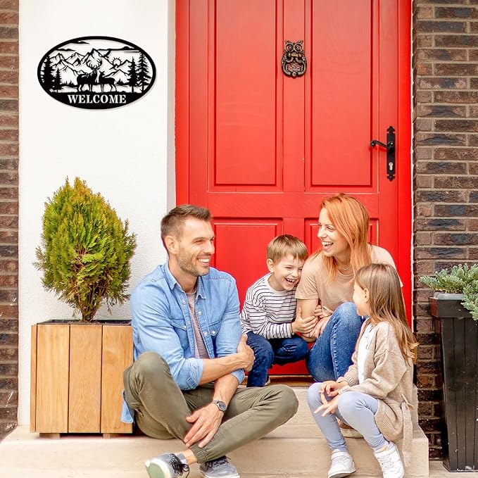 Rustic Metal Deer Cabin Sign, Outdoor Welcome Sign for Front Porch, Great Gift for Hunters, Farmhouse Cabin Decor-Ruum Studio Home