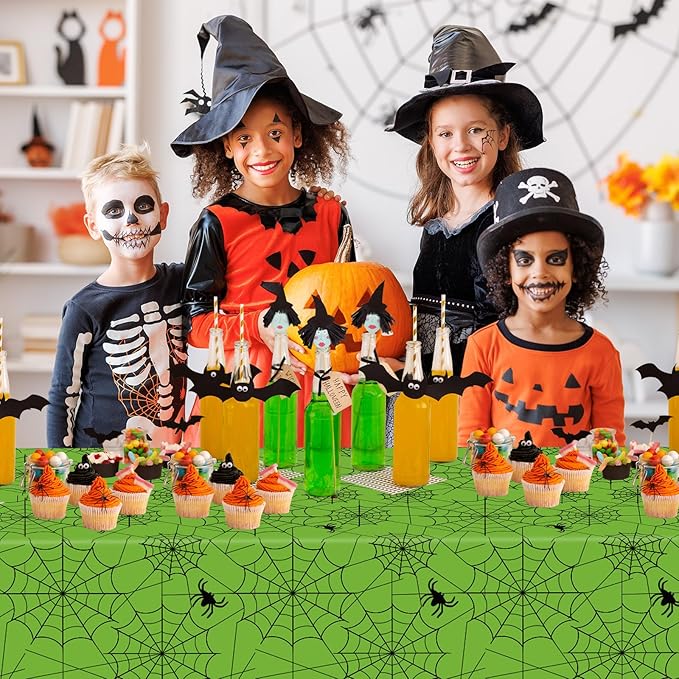 2 Pcs Halloween Tablecloth - Plastic Halloweens Spider Webs Table Cloth, Green Disposable Rectangle Spiderweb Table Cover for Halloween Party Decorations Supplies Favors Tables Decor, 108 x 54 Inch-Ruum Studio Home