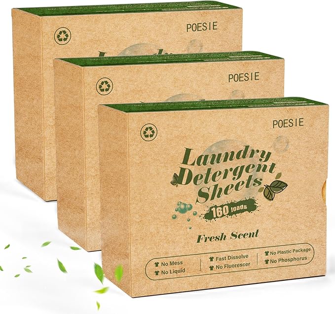 Poesie Laundry Detergent Sheets 3 Pack 480 Sheets 240 Loads Laundry Detergent for Travel Home Save Space Portable Laundry Strips Hypoallergenic Concentrated Soap Washing HE Fresh Scent-Ruum Studio Home