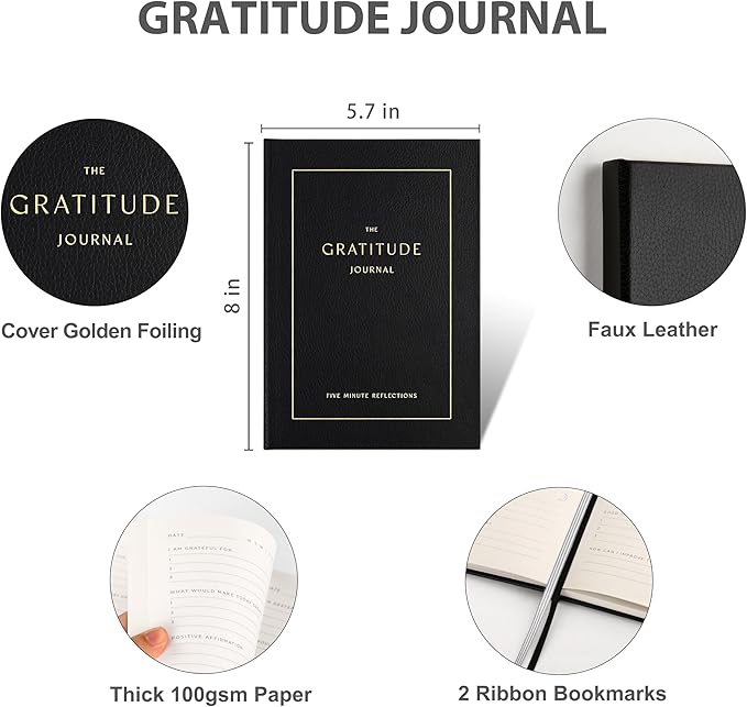 &And Per Se Gratitude Journal – Five Minutes a Day to Cultivate Mindfulness, Happiness, Positive Vibes, Affirmations & Self-Reflection – Undated Daily Gratitude Journal for Women & Men (Black)-Ruum Studio Home