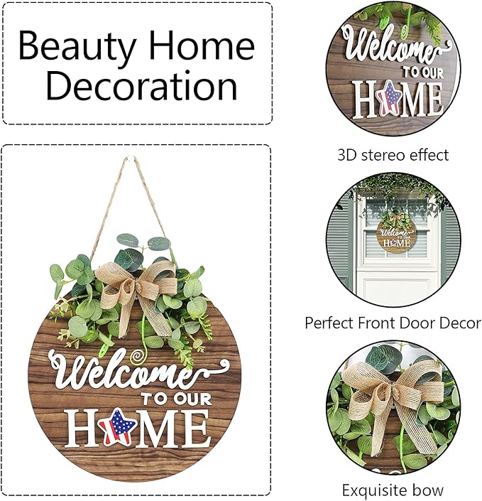 Interchangeable Seasonal Welcome Sign Front Door Decoration, Rustic Round Wood Wreaths Wall Hanging Outdoor, Farmhouse, Porch, for Spring Summer Fall All Seasons Holiday Halloween Christmas.-Ruum Studio Home