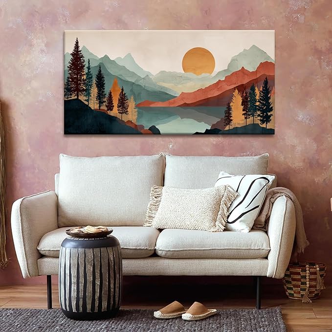 Tsomzxng Mountain Boho Wall Art For Bedroom Artwork Abstract Mountain Forest Landscapes Colorful Wall Art Painting Canvas Art Wall Decor Prints Ready To Hang Wall Pictures Home Wall Decor 20×40 Inch-Ruum Studio Home