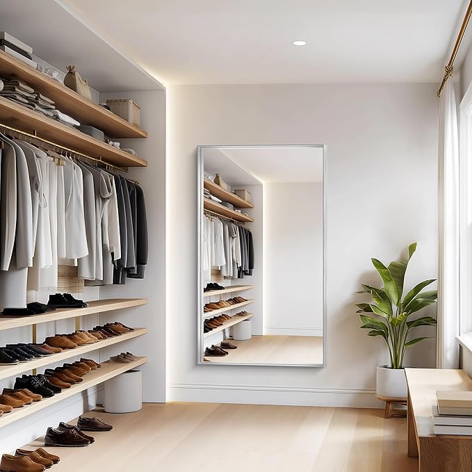 Silver Bathroom Mirror, 36x60 Inch Rectangular Deep Frame Mirror, Large Wall Mounted Bathroom Vanity Mirror Over Sink for Bedroom,Restroom, Living Room, Hangs Vertically or Horizontally-Ruum Studio Home