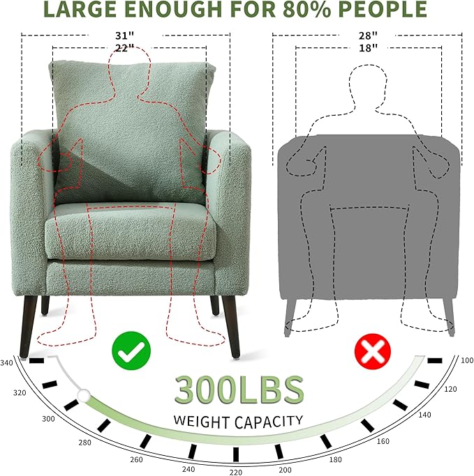 Barrel Accent Chair with Back Pillow, Large Teddy Upholstered Armchair with Solid Wood Legs Modern Reading Chairs for Living Room Bedroom-Ruum Studio Home