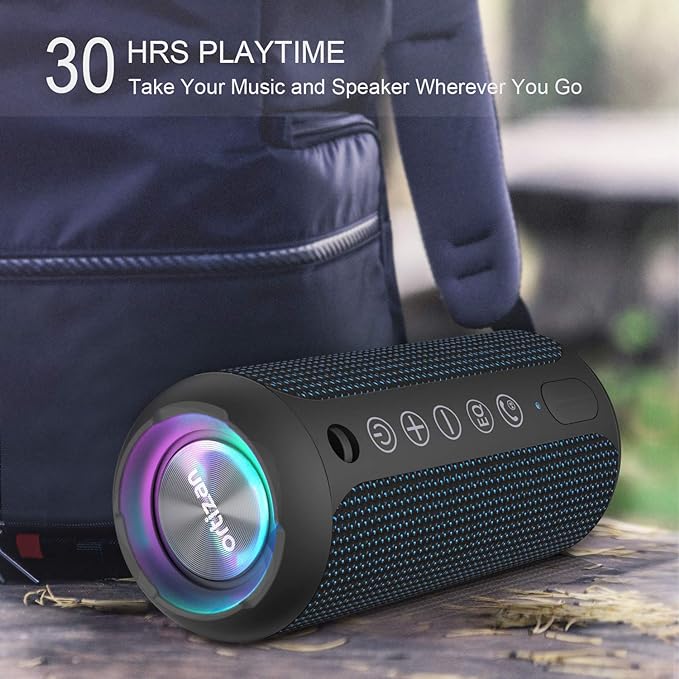 Ortizan Portable Bluetooth Speakers, IPX7 Waterproof Wireless Speaker with 24W Loud Stereo Sound, Outdoor Speaker with Bluetooth 5.3, Deep Bass, RGB Lights, Dual Pairing, 30H Playtime for Home, Party-Ruum Studio Home