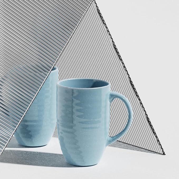 Set of 4 Oversized 20oz Tall Ceramic Latte Coffee Mugs, Gift Set for Cococa, Tea and More. With Large Handles; Dishwasher and Microwave Safe. (Blue)-Ruum Studio Home