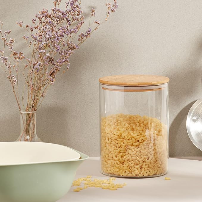 32oz Glass Food Storage Jars, Glass Jars with Bamboo Lids, Kitchen Storage Jars, Canisters with Airtight Lids for Spice, Coffee, Cookie, Set of 4, Pantry Organizers-Ruum Studio Home