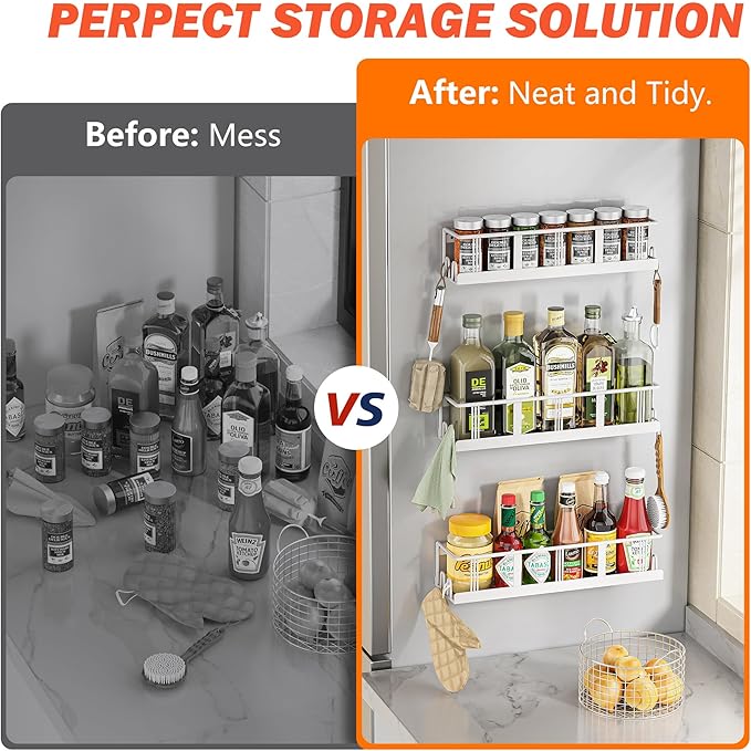 Spice Rack Wall Mounted 3 Pack, Space-Saving Spice Organizer for Spice Jars and Seasonings,Screw or Adhesive Hanging Spice Rack Organizer for Your Kitchen Cabinet,or Pantry Door White-Ruum Studio Home
