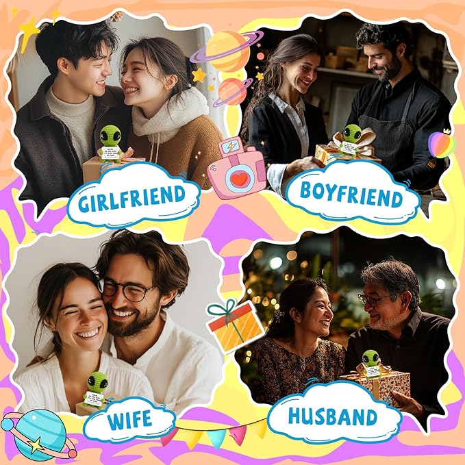 Unique Crochet Alien Decor Gift for Boyfriend, Girlfriend, Anniversary, Valentine's Day, Birthday, Christmas Funny Romantic Gifts for Him Her to My Love Presents-Ruum Studio Home