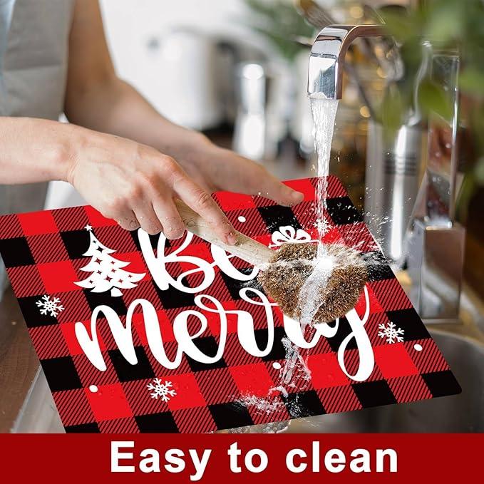 Christmas Placemats Set of 6 Red and Black Plaid Table Mats Plastic Xmas Recyclable Place Mats Washable Holiday Table Decoration for Indoor Outdoor Christmas Party Kitchen Dining-Ruum Studio Home