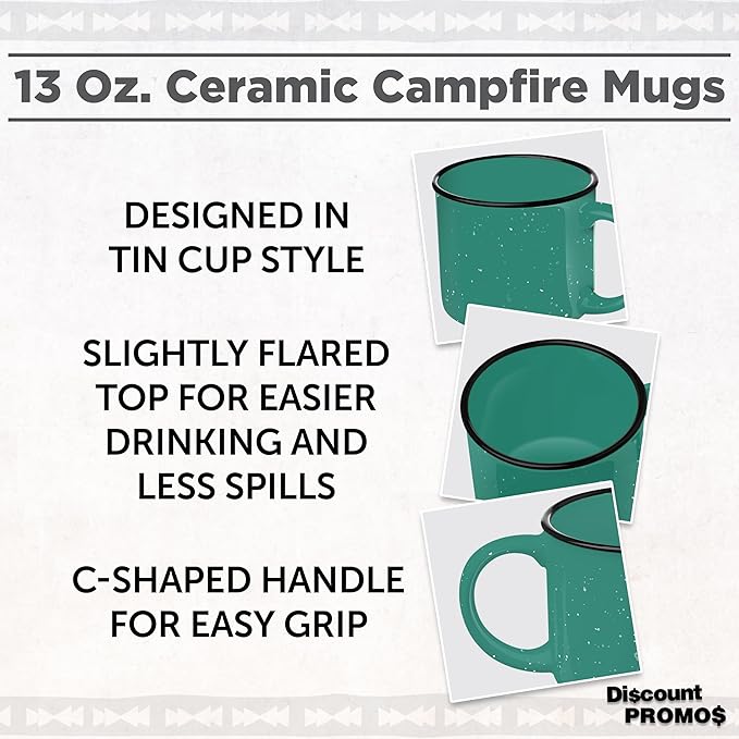 DISCOUNT PROMOS Ceramic Campfire Coffee Mugs 13 oz. Set of 10, Bulk Pack - Perfect for Tea, Espresso, Cappuccino, Hot Cocoa - Mint-Ruum Studio Home