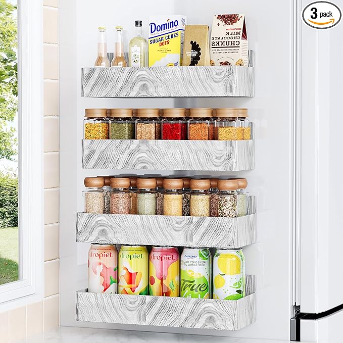 Magnetic Spice Rack for Refrigerator, Kitchen Organizer and Storage Shelf, Wood White(4 Pack)-Ruum Studio Home