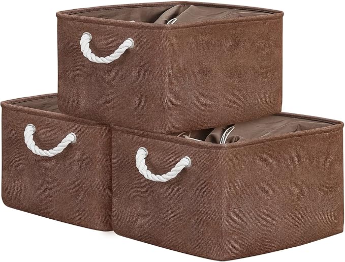 TheWarmHome Organization and Storage Basket for Organizing - 17x14x10 inch 3 Pack Fabric Storage Cubes, Collapsible Storage Bins for Shelves Closet Organizer Toy Gift Cloth (Brown)-Ruum Studio Home