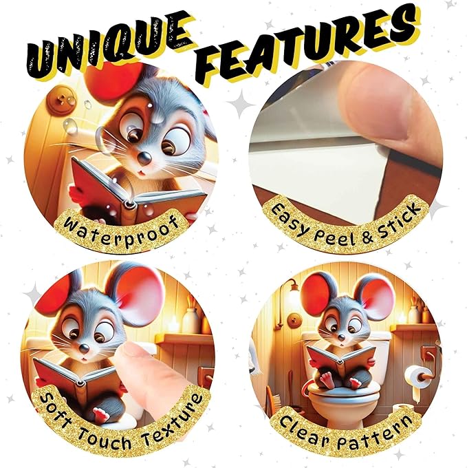 3D Mouse Sitting on Toilet - Mousehole Wall Sticker Decal - Removable Bathroom Decor - Kids Room - Peel & Stick - Whimsical Home Decor - MICESTERPIECE-Ruum Studio Home