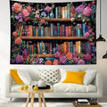 HVEST Bookshelf Tapestry Wall Hanging Pink Floral Green Leaf Watercolor Plant Botanical Aesthetic Tapestry Vintage Library Book Tapestries for Bedroom Living Room Dorm, 51L x 59W Inches-Ruum Studio Home