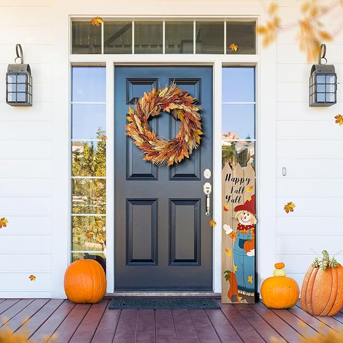 Glitzhome 24" D Fall Sorghum Wreath with Metal Hanger, Harvest Wreath for Front Door, Fall Door Wreaths for Indoor Outdoor Thanksgiving Harvest Holiday Decorations-Ruum Studio Home