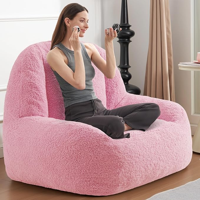 Homguava Bean Bag Chairs for Adults,Giant Beanbag Couch Adult Bean Bag Chair with Filler Included,Modern Lazy Sofa Comfy Chair for Living Room(Soft Pink)-Ruum Studio Home