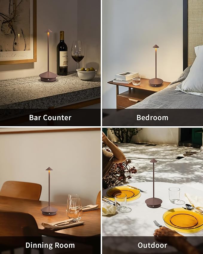 Modern Cordless Table Lamp Set of 2, Portable LED Desk Lamps, 5000mAh Rechargeable Battery Operated Lighting for Bedroom Dining Room Restaurant Coffee Shop Camping Night Light (Brown)-Ruum Studio Home