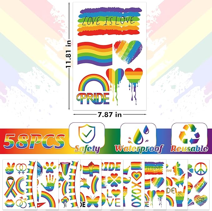 9 Sheets LGBT Rainbow Window Clings, Pride Decorations Window Cling, Gay Love Heart Stickers, Double-Side Pride Wall Clings Decals for Pride Day LGBTQ Rainbow Party Parades Supplies Decor-Ruum Studio Home