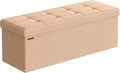 SONGMICS Mazie Collection - Storage Ottoman Bench, 43 Inches Folding Foot Rest Stool, End of Bed Bench, Easy Assembly, for Living Room, Bedroom, Entryway, Apricot Orange ULSF077O01-Ruum Studio Home