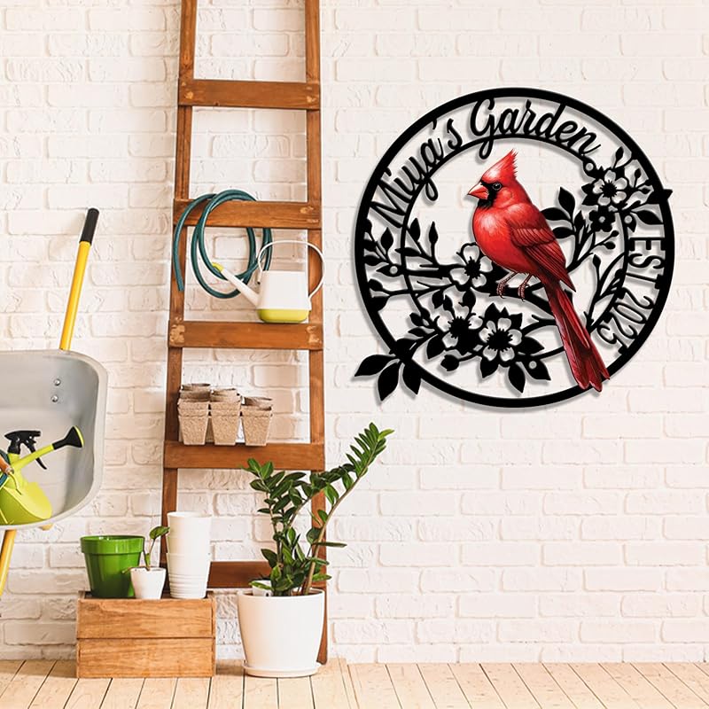 Personalized Name Garden Cardinal Metal Signs with Stake, Custom Family Name Yard Decor for Outdoor Outside, Cardinal Lawn Patio Stake Gardening Enthusiasts Grandmothers Gift-Ruum Studio Home