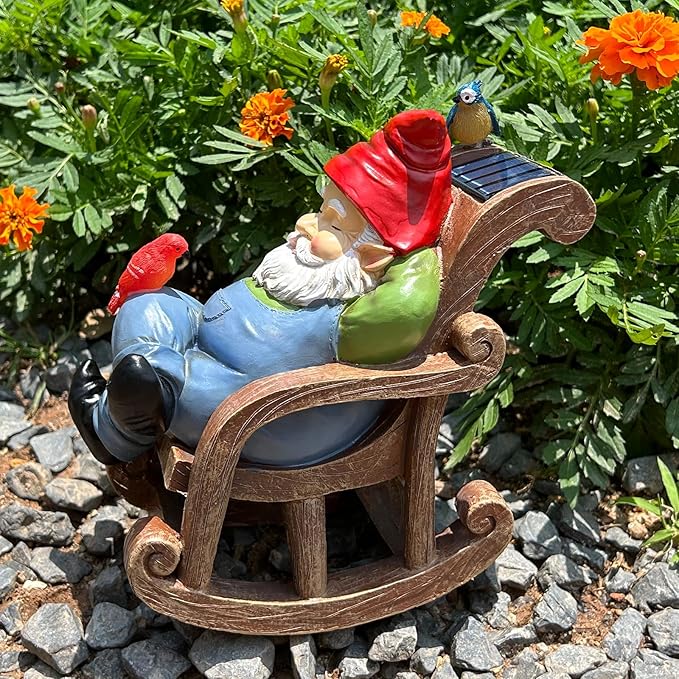 Solar Garden Gnome Statue Outdoor Decor, Patio Gnomes, Outside Yard Sculptures & Statues, Resin Figurines Gift for Women, Mom, Grandma-Ruum Studio Home