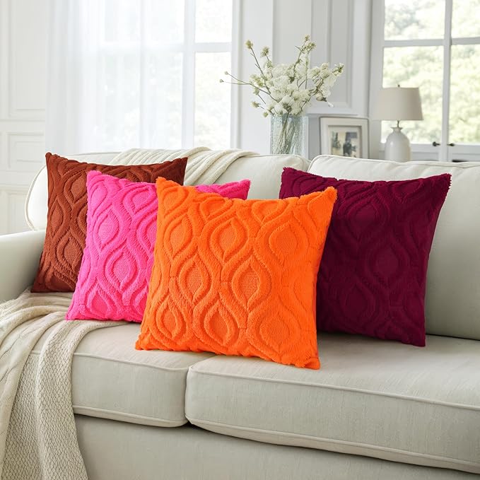 decorUhome Fall Throw Pillow Covers 26x26 Inch Set of 2, Soft Plush Decorative Faux Fur Hot Pink Solid Couch Pillow Covers, Accent Farmhouse Neutral Square Euro Pillow Cases for Sofa Bed Living Room-Ruum Studio Home