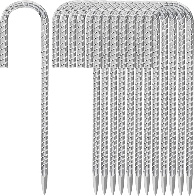 12 Inch Ground Stakes Heavy Duty J Hook 30-Pack Metal Spikes Galvanized Ground Hooks Anchors Rebar Ground Stakes for Fence Tent Gazbo Bounce House and Outdoor Decorations Inflatables-Ruum Studio Home