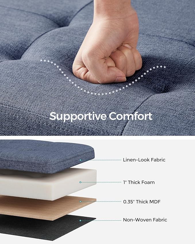 SONGMICS MAZIE Collection - 43 Inches Folding Storage Ottoman Bench, Ottoman Foot Rest, End of Bed Bench, Storage Chest, Load 660 lb, for Living Room, Bedroom, Entryway, Misty Blue ULSF077Q01-Ruum Studio Home