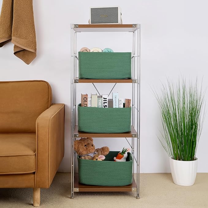 Large Storage Baskets for Shelves, Closet Organizers Bins for Clothes Blanket Towels, Baby Nursery, Toy Baskets Box, Woven Rope Baskets, 17 x 13 x 7.5”, 2 Packs Green-Ruum Studio Home