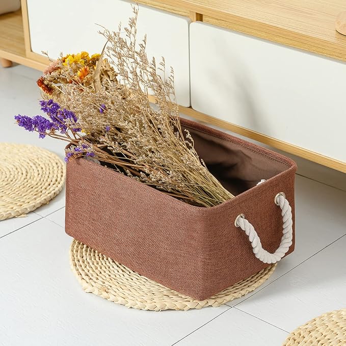 TheWarmHome Fabric Storage Basket for Home, Shelf, Closet - Canvas Bin for Dog Toys and Baby Items (Brown, 1 Pack, 13.8L9.8W6.7H)-Ruum Studio Home