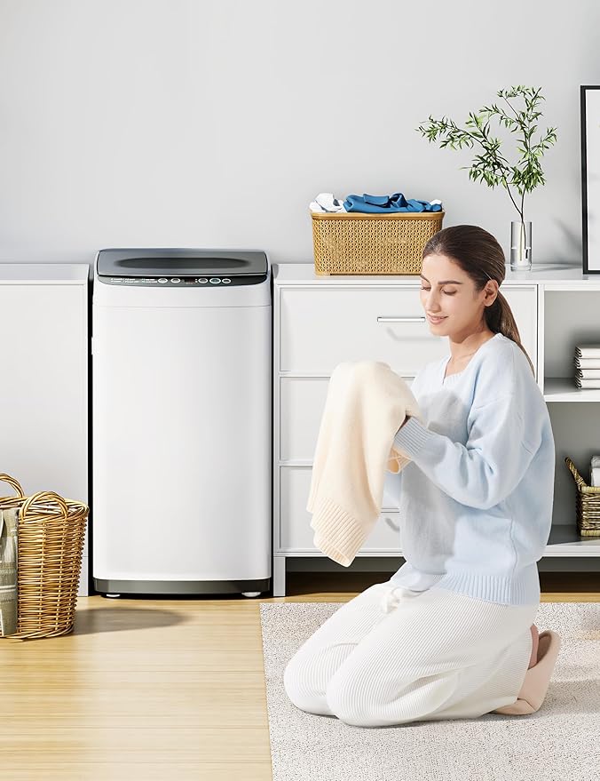 Midea MLTW09M1BWW Portable Washer with 6 Cycles, Drum Clean, Quick, Stainless Steel Tub, Transparent Lid, LED Display Washing Machine, 0.9 cu. ft, White-Ruum Studio Home