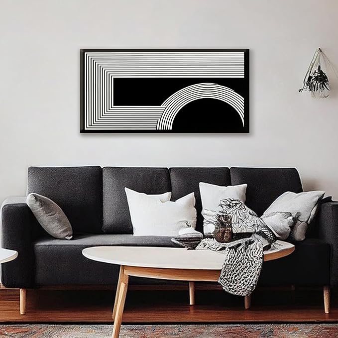 Abstract Wall Art Modern Canvas Art Wall Decor Minimalist Wall Art Geometric Line Canvas Artwork Print Paintings Black And White Wall Art Modern Picture For Bedroom Art Office Home Wall Decor 20"X 40"-Ruum Studio Home