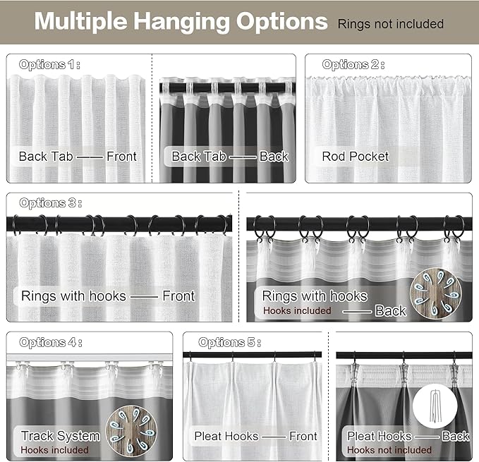 RAIN CITY White Blackout Curtains 120 Inches Long Modern Farmhouse Back Tab Pleated Look Window Drapes for Bedroom Living Room 2 Panels 50x120x2-Ruum Studio Home