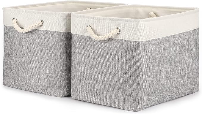 Bidtakay Storage Baskets for Organizing Large Storage Bins for Shelves 2 Pack 16x12 in Fabric Baskets for Blanket Nursery Toy Storage Collapsible Organizer Bins Closet Organizers Storage-Grey&White-Ruum Studio Home