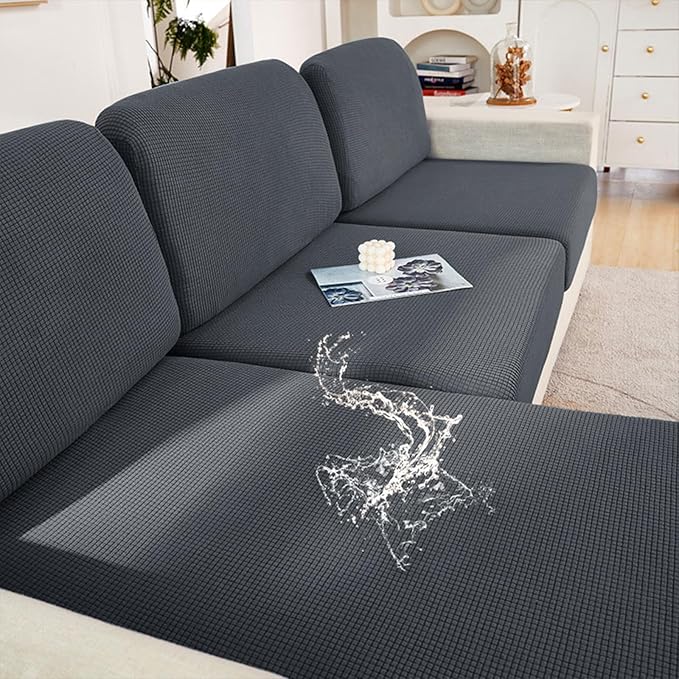 hyha Waterproof Couch Cushion Covers for Pets, Non Slip Sofa Seat Cover for Dogs Washable, Soft Thick Stretch Jacquard Fabric, Sofa Slipcovers with Elastic Bottom (3 Pieces, Grey)-Ruum Studio Home