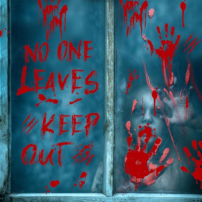 Halloween Bloody-Handprint-Footprints Floor Stickers, Scary Halloween Party Indoor/Outdoor Decoration, for Windows Clings, Car - 12 Sheets-Ruum Studio Home