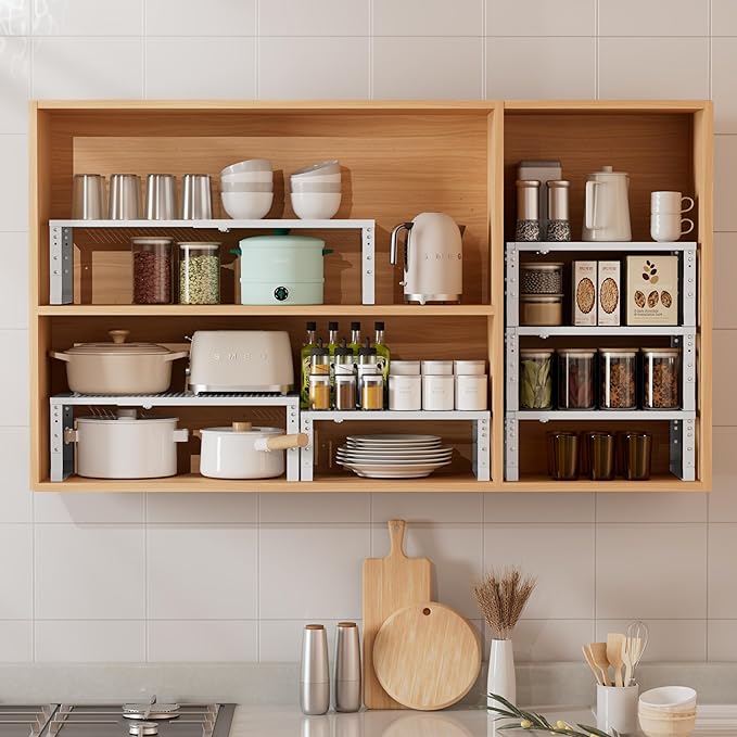 Metal Stackable Expandable Storage Shelf - Multi-Functional Home Storage Shelf, Suitable for Kitchen, Cabinet，Bathroom, Office, Garage, etc.（3PACKS/White/Medium-Ruum Studio Home