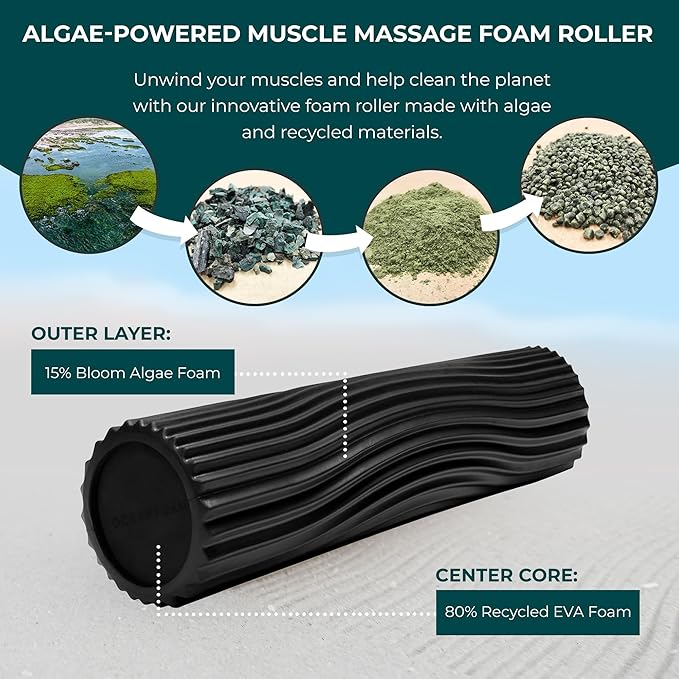 Oceanfoam Soft Tidal Roller (Black) - Low Density Foam Roller for Physical Therapy, Back Pain, Excercise & Stretching - Wave Textured - Yoga, Athletics, & Wellness - Full Size, 20" x 5"-Ruum Studio Home