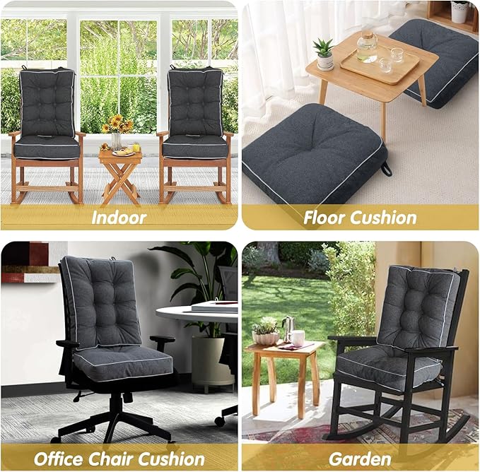 YZ HOME Rocking Chair Cushion, Set of Thicken Seat & Back Chair Cushions with Memory Foam, Non-Slip Chair Pad with Ties for for Indoor&Outdoor Rocker, Dark Grey, 28 * 18 * 5/18x18x5-Ruum Studio Home