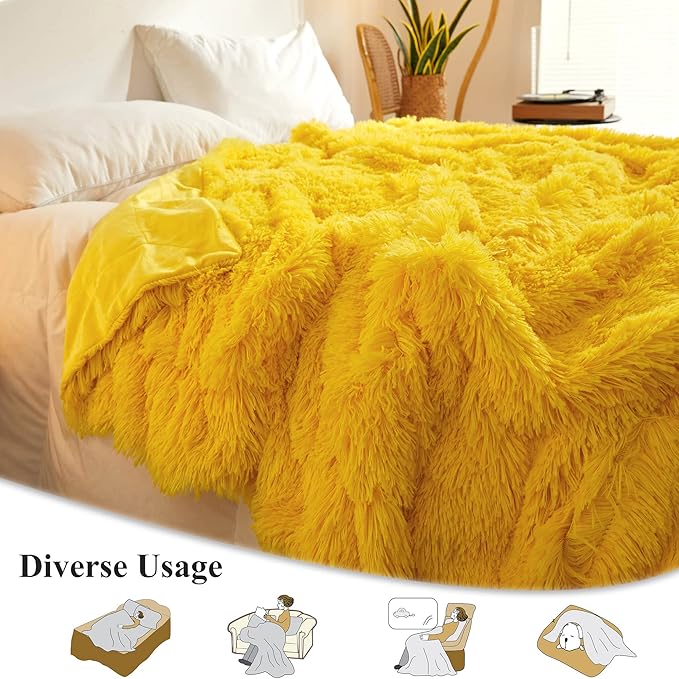 XeGe Luxury Faux Fur Blanket, Yellow Soft 60x90 Fluffy Throw for Bed, Cozy Shaggy Plush Couch Throw, Cute Furry Fuzzy Big Blanket for Kids Women Men Teen Girls Yellow, 60x90-Ruum Studio Home